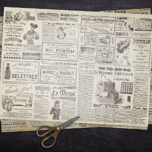 Antique Vintage French Ads Ephemera Beige Tissue Paper