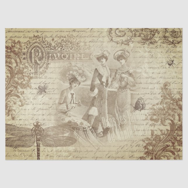 Antique Vintage French Fashion Ephemera  Tissue Paper (Front)