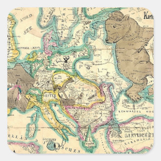 Antique Vintage German Map of Europe Square Sticker