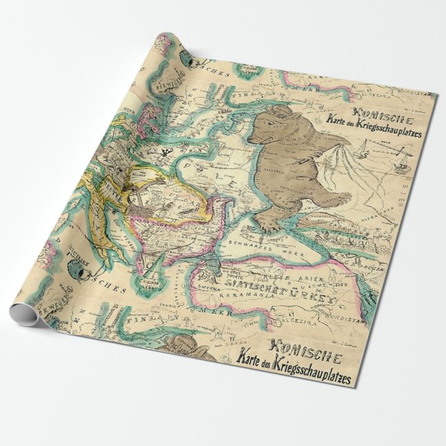 Antique Vintage German Map of Europe Wrapping Paper (Unrolled)