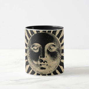 Antique Vintage Gold Black Sun Face Mug