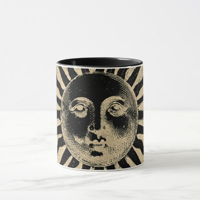 Antique Vintage Gold Black Sun Face Mug (Center)