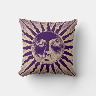 Antique Vintage Gold Purple Sun Face Cushion