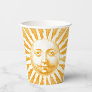 Antique Vintage Gold Yellow Sun Face Paper Cups