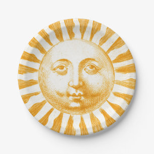 Antique Vintage Gold Yellow  Sun Face Paper Plate