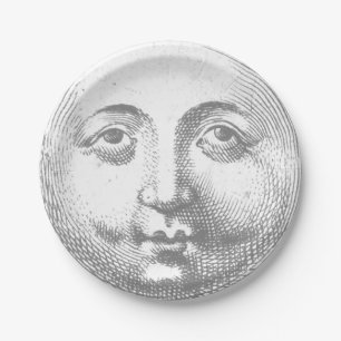 Antique Vintage Grey Moon Face Paper Plate