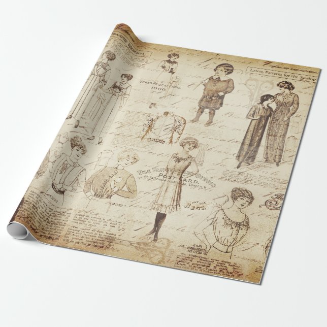 Antique Vintage Lady Girl Fashion  Wrapping Paper (Unrolled)