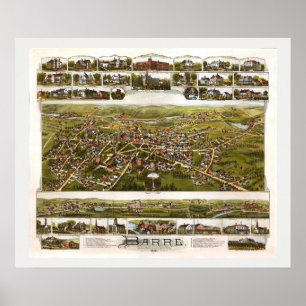 Antique Vintage Map Barre Massachusetts USA 1891 Poster