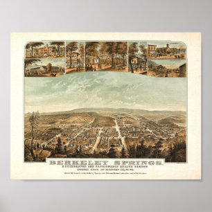 Antique Vintage Map Berkeley Springs W.Va. 1889 Poster