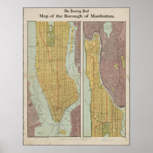 Antique Vintage Map of Manhattan New York Poster