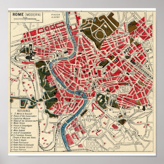Antique Vintage Map of Rome Poster (Front)
