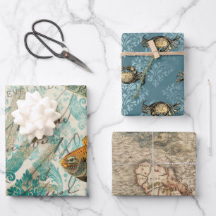 Antique Vintage Nautical Wrapping Paper Sheet