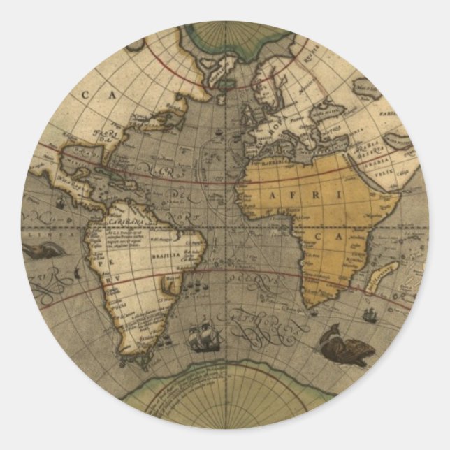Antique, Vintage Old World Map Stickers (Front)