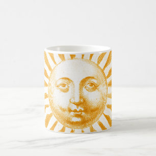Antique Vintage Orange Sun Face Coffee Mug