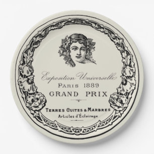 Antique Vintage Paris Print Lettering On Beige Paper Plate