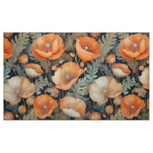 Antique vintage peach poppies fabric