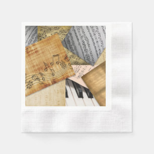 Antique vintage piano keys and sheet music napkin