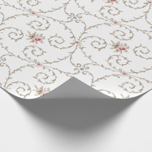 Antique Vintage Pink Roses and Gold Swirls Wrapping Paper