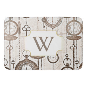 Antique Vintage Pocket Watches and Keys - Monogram Bath Mat
