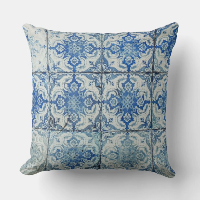 Antique Vintage Portuguese Tiles Pattern - Azulejo Cushion (Front)