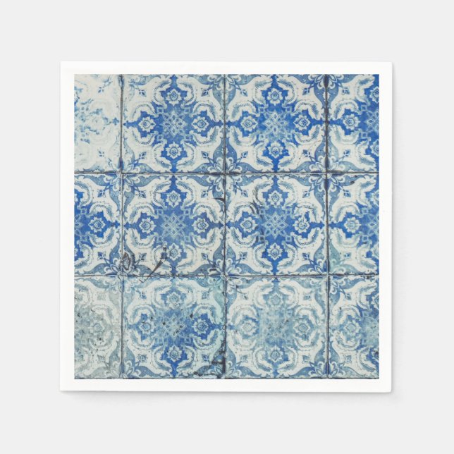 Antique Vintage Portuguese Tiles Pattern - Azulejo Napkin (Front)