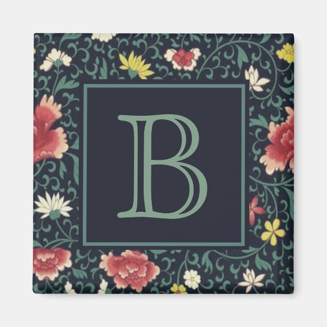 Antique Vintage Pretty Floral Monogram Magnet (Front)