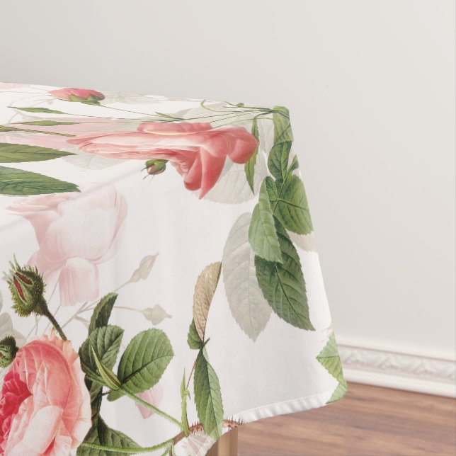 Antique Vintage Redouté Roses Pattern pink Tablecloth (In Situ)