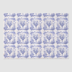 Antique Vintage Rooster Blue Floral Script Tissue Paper