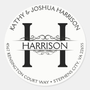 Antique Vintage Round Circular Name and Address Classic Round Sticker