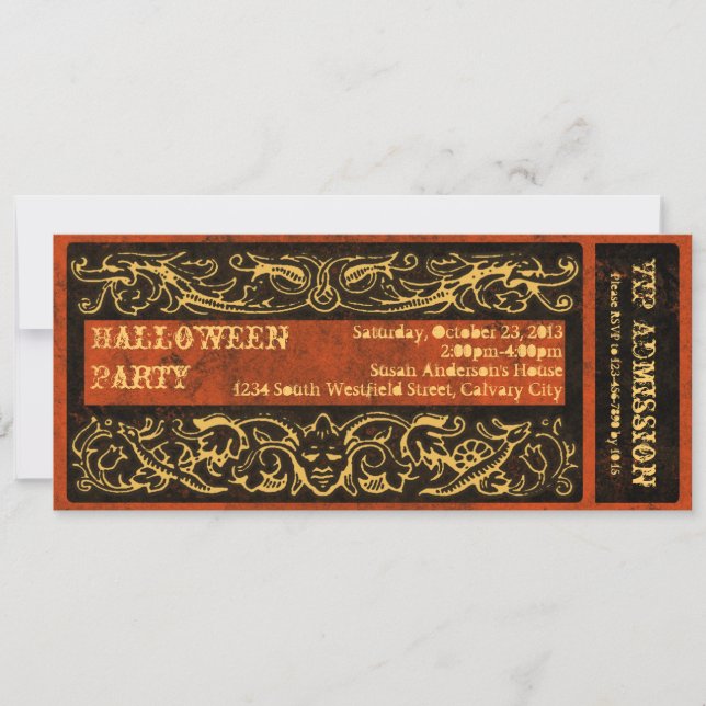 Antique Vintage Ticket Halloween Party Invitation (Front)