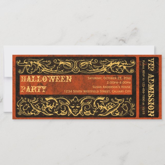 Antique Vintage Victorian Halloween Party Ticket Invitation (Front)