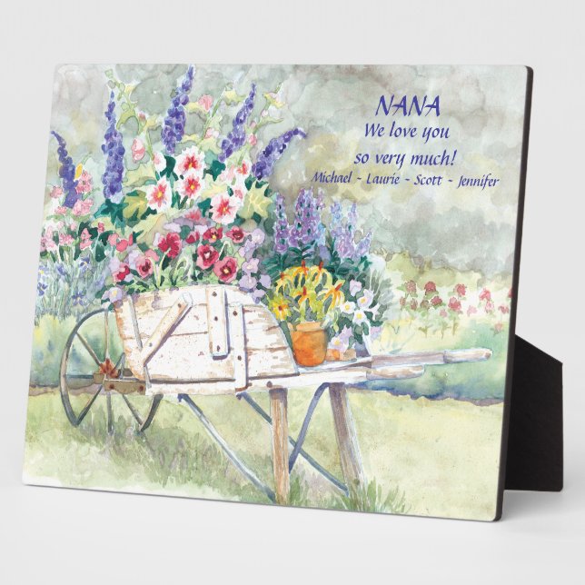 Antique Vintage Wheelbarrow with Flowers in Garden Plaque (Side)