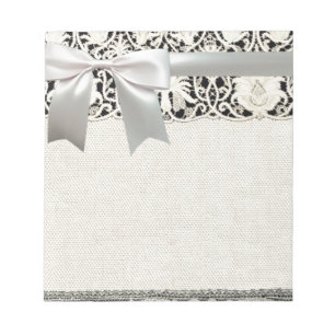 Antique vintage white linen and lace notepad