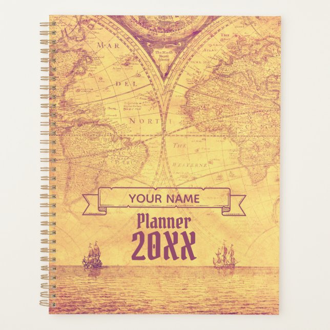 Antique  Vintage World Map Adventurer Planner (Front)
