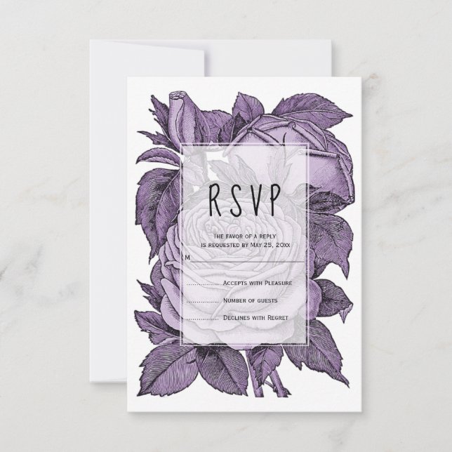 Antique violet roses vintage wedding floral RSVP (Front)