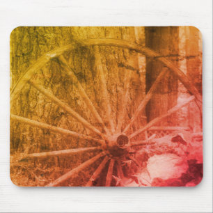 Antique Wagon Wheel Vintage Black And White  Mouse Mat