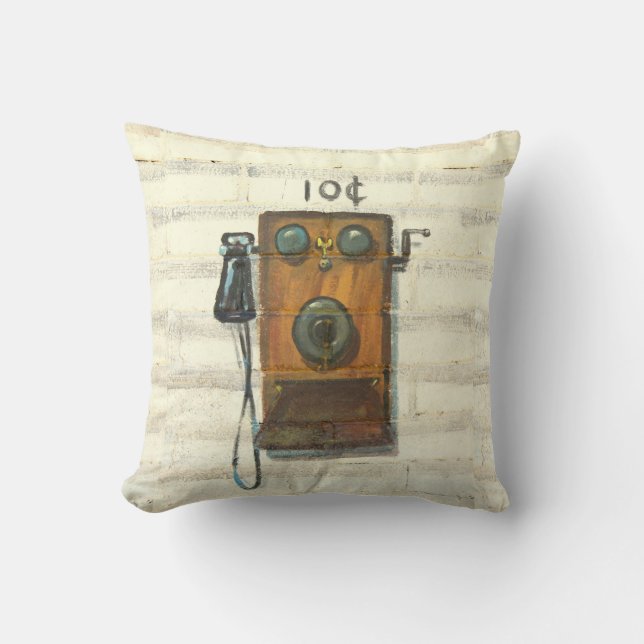 antique wall phone throw pillow (Front)