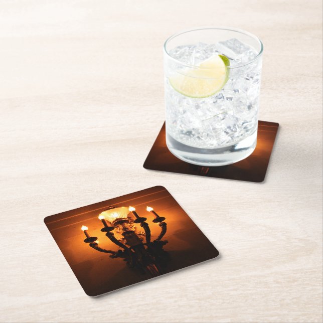 Antique Wall Sconce Square Paper Coaster (Insitu)