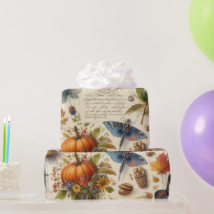 Antique Watercolor Ephemera Autumn Wrapping Paper