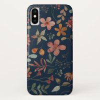 Antique Watercolor Print Floral on Navy