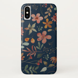 Antique Watercolor Print Floral on Navy iPhone X Case