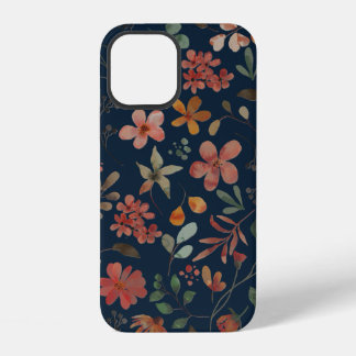Antique Watercolor Print Floral on Navy iPhone 12 Case
