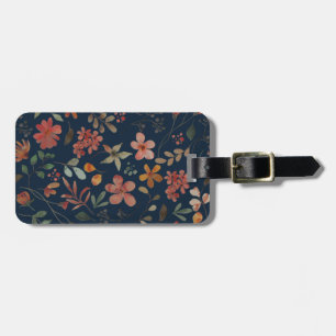 Antique Watercolor Print Floral on Navy Luggage Tag