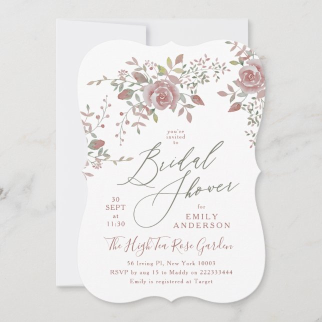 Antique Watercolor Roses Bridal Shower Invitation (Front)