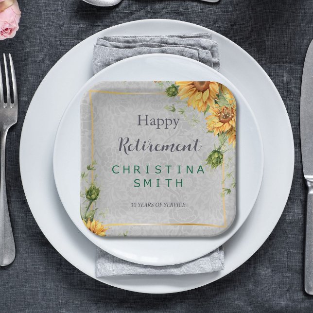 Antique Watercolor Sunflower Retirement Party Idea Paper Plate (Antique Watercolor Sunflower Retirement Party Idea)