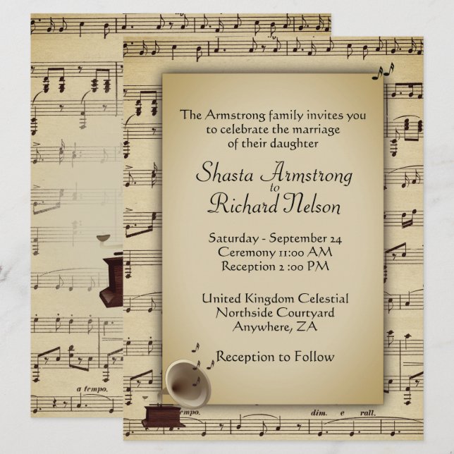Antique Wedding Music Theme Invitation (Front/Back)
