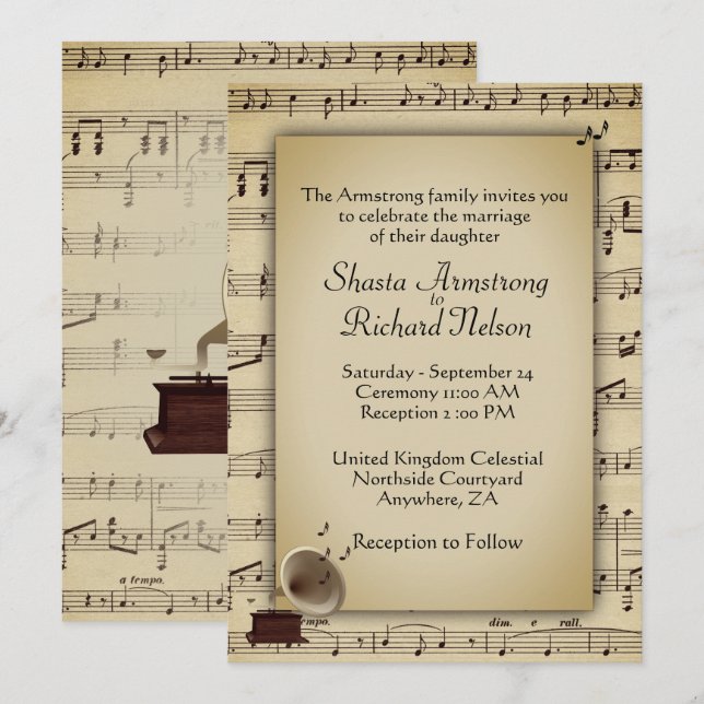 Antique Wedding Music Theme Invitation (Front/Back)