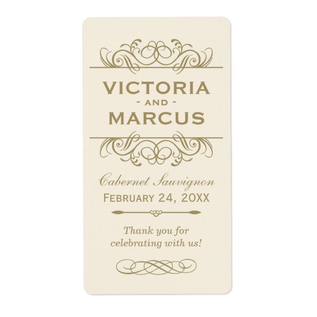 Antique Wedding Wine Bottle Monogram Favour Labels (Front)