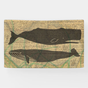 Antique Whale Nautical Sea Life Banner