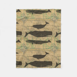Antique Whale Nautical Sea Life Fleece Blanket